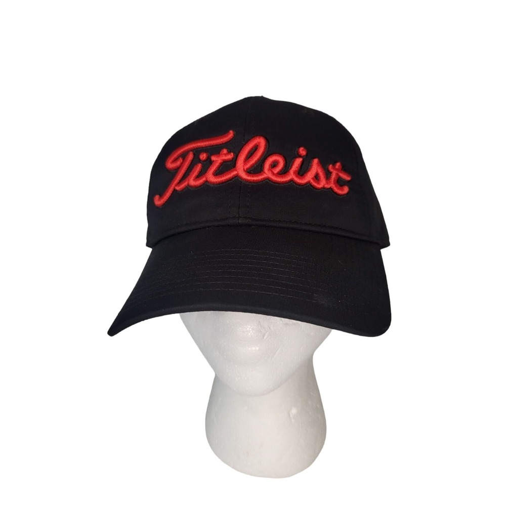 Titleist Golf Hat Men's OS Adjustable Strap Black Red Baseball Cap Athletic Wear